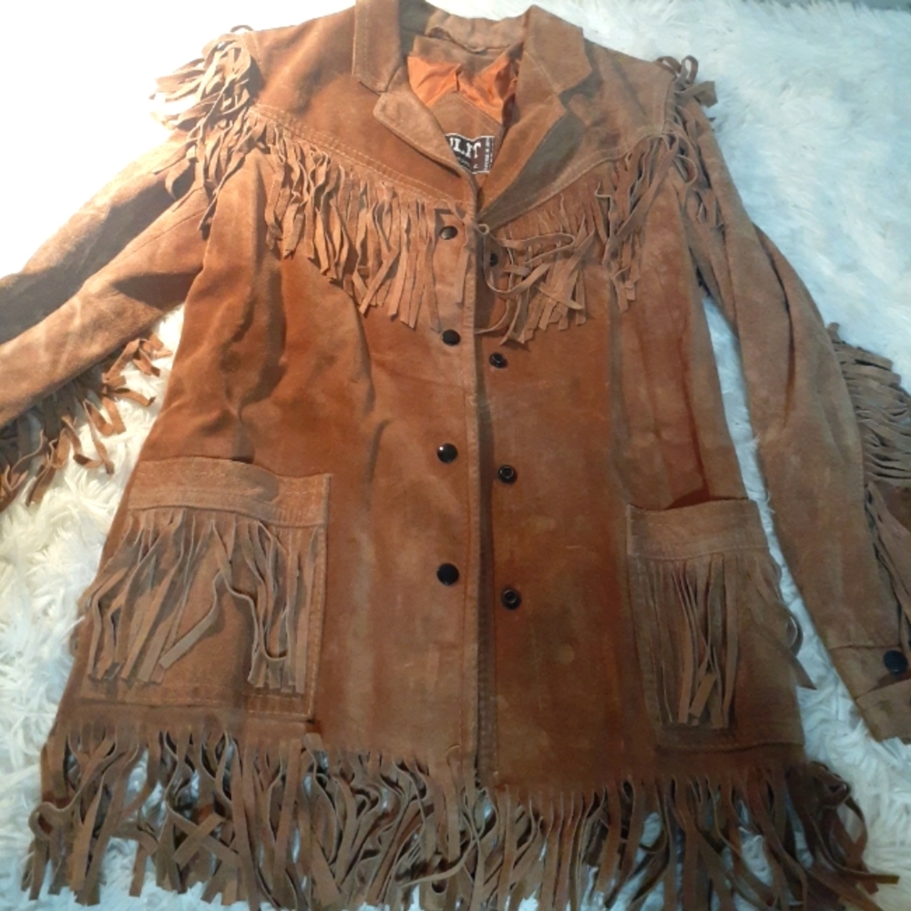 Vintage Winlit Womens Size 7 Large Suede Fringe Western Rockabilly Coat Cowgirl.
